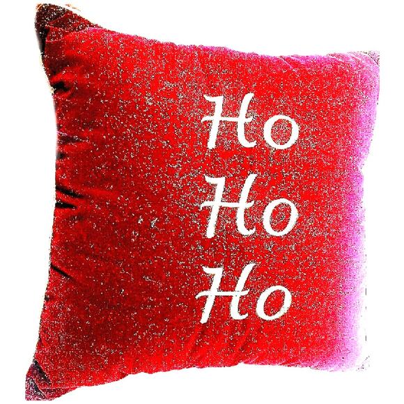Vintage HO HO HO Maroon And Gold Sparkly Christmas Décor Holiday Throw Pillow - Picture 1 of 4